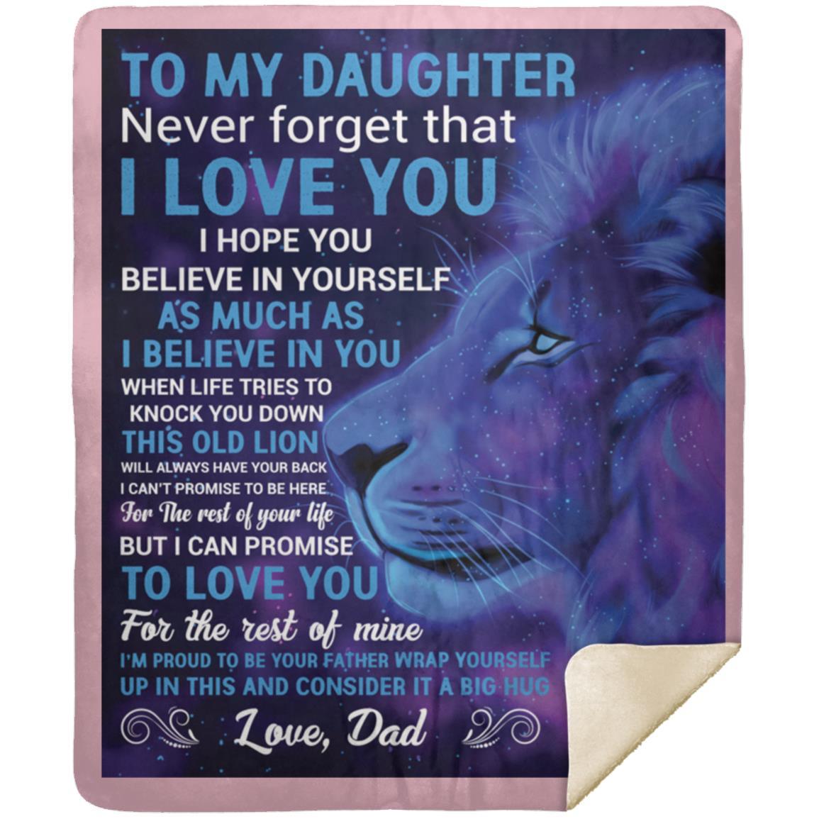 "To My Daughter" Blue Lion Sherpa Blanket 50 X 60