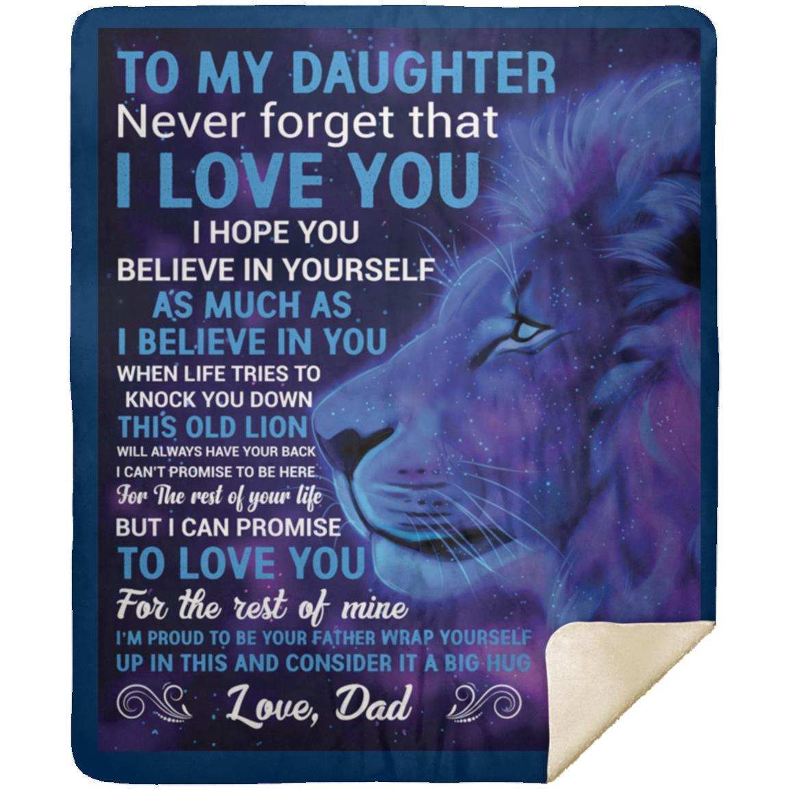 "To My Daughter" Blue Lion Sherpa Blanket 50 X 60