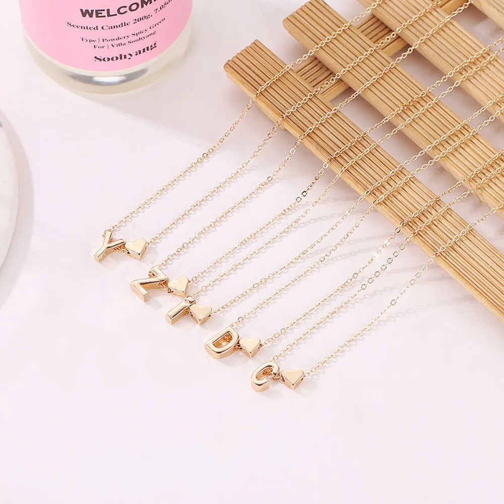 Tiny Heart Dainty Initial Necklace Gold Color Letter Name Choker Necklace For Women Pendant Jewelry Gift