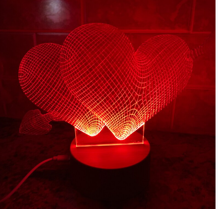 Heart Color Changing LED light with cord and base