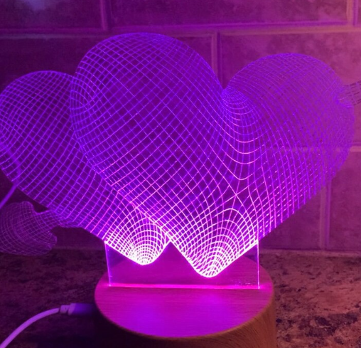 Heart Color Changing LED light with cord and base