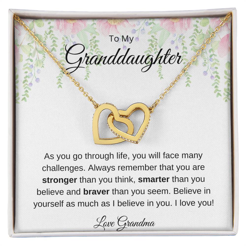 Gift for Granddaughter-Love Grandma = Double Hearts Necklace