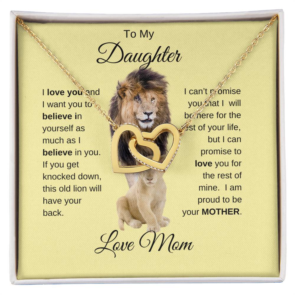To My Daughter Necklace with Lion Card - Love Mom - Interlocking Hearts
