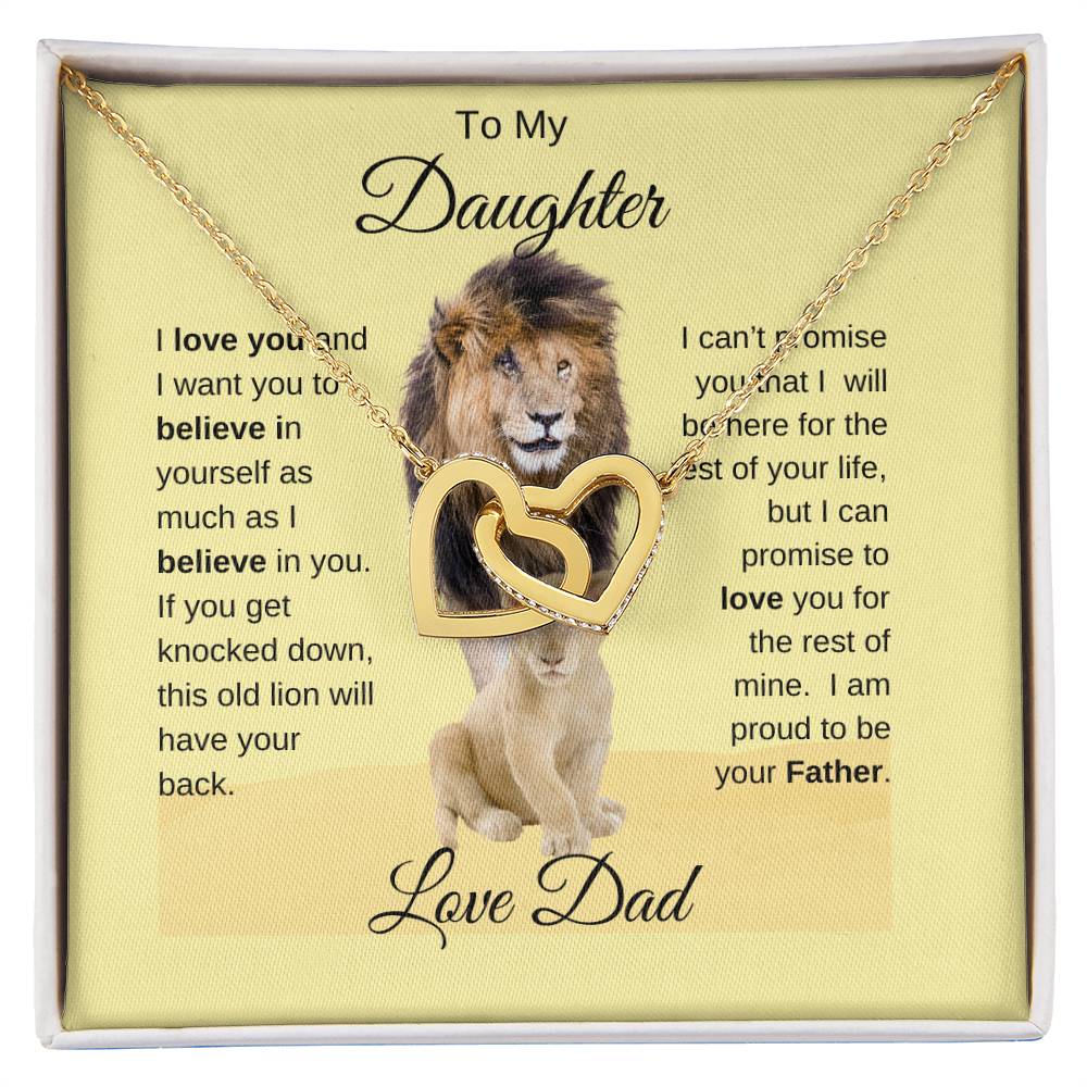 To My Daughter Necklace -Lion Card -Love Dad - Interlocking Hearts
