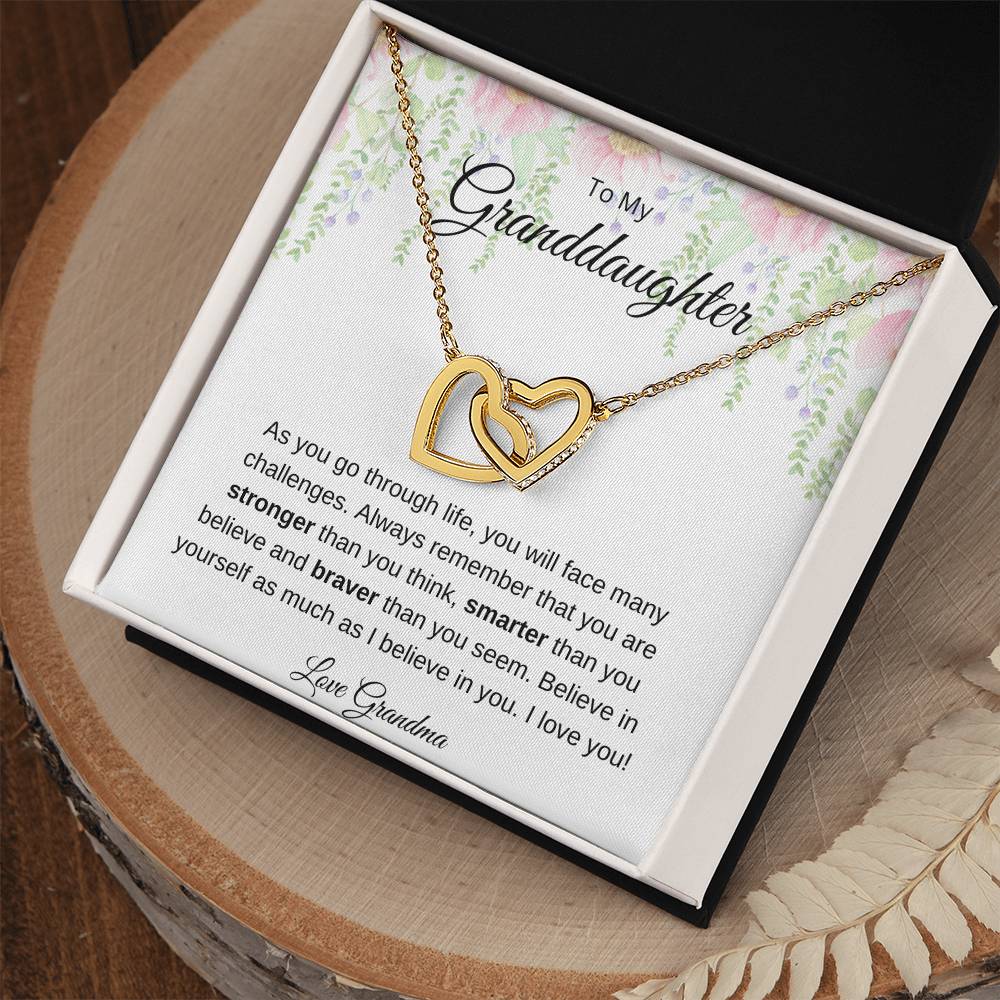 Gift for Granddaughter-Love Grandma = Double Hearts Necklace