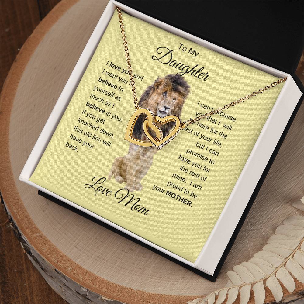 To My Daughter Necklace with Lion Card - Love Mom - Interlocking Hearts