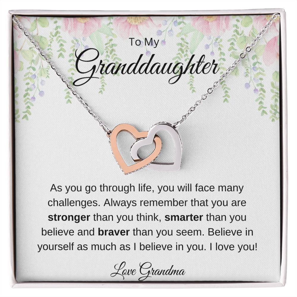 Gift for Granddaughter-Love Grandma = Double Hearts Necklace
