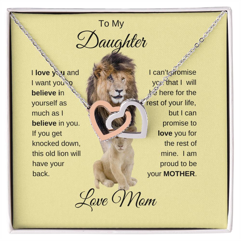 To My Daughter Necklace with Lion Card - Love Mom - Interlocking Hearts
