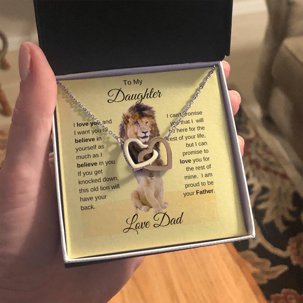 To My Daughter Necklace -Lion Card -Love Dad - Interlocking Hearts