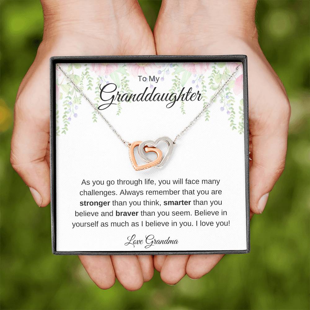 Gift for Granddaughter-Love Grandma = Double Hearts Necklace