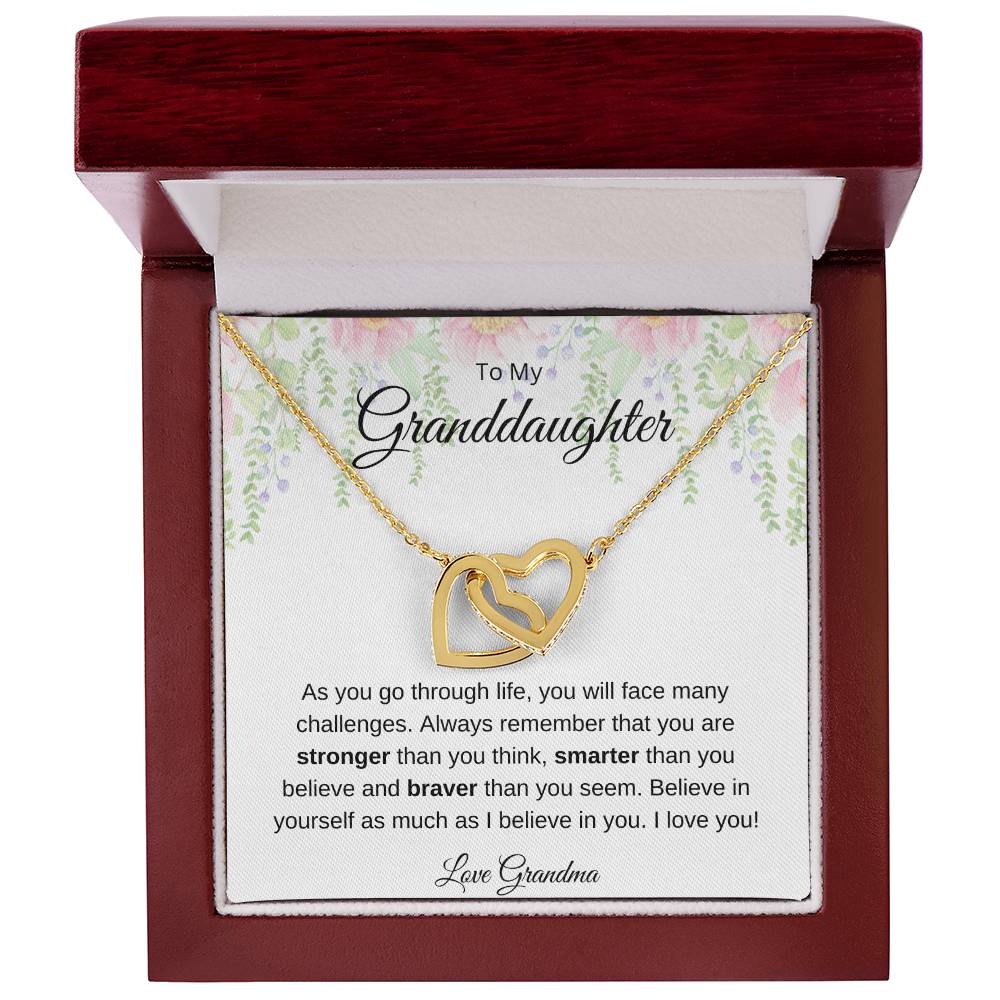 Gift for Granddaughter-Love Grandma = Double Hearts Necklace