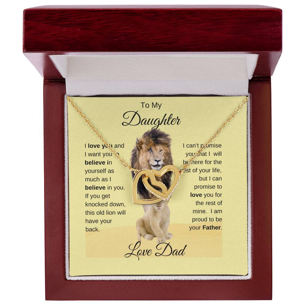 To My Daughter Necklace -Lion Card -Love Dad - Interlocking Hearts