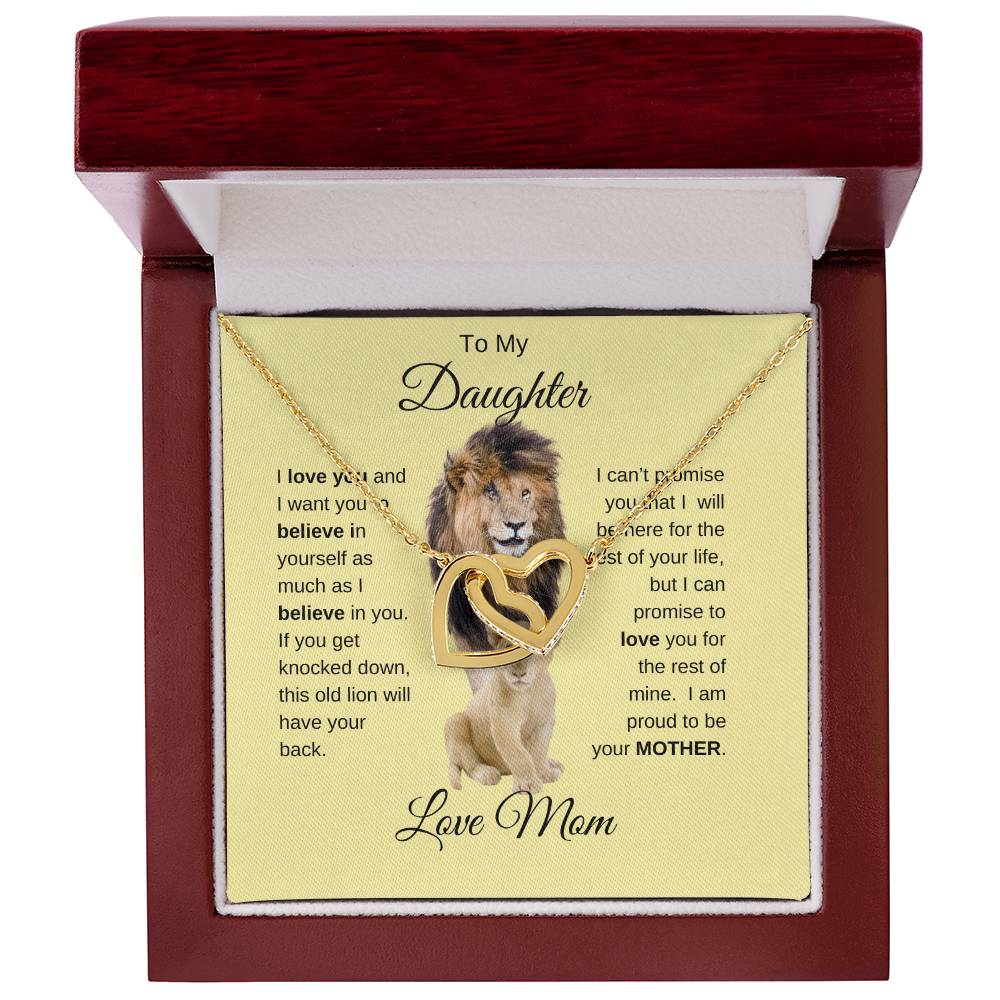 To My Daughter Necklace with Lion Card - Love Mom - Interlocking Hearts
