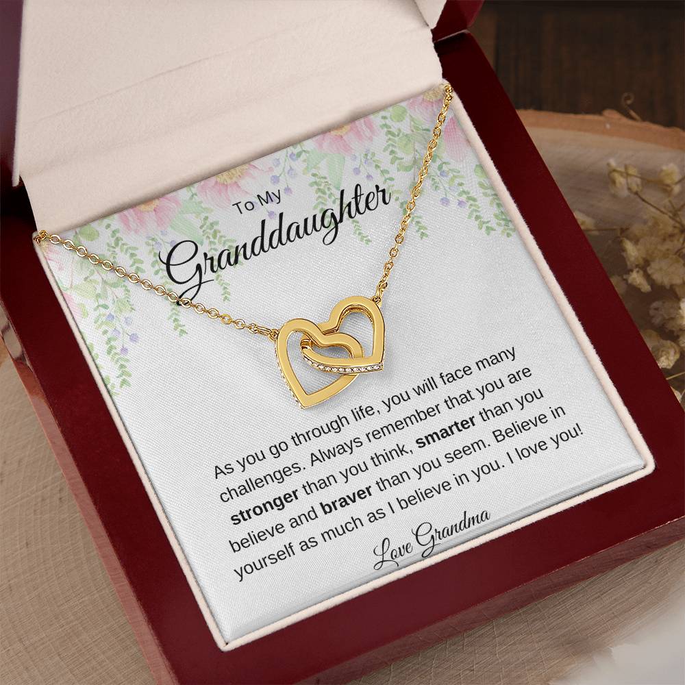 Gift for Granddaughter-Love Grandma = Double Hearts Necklace