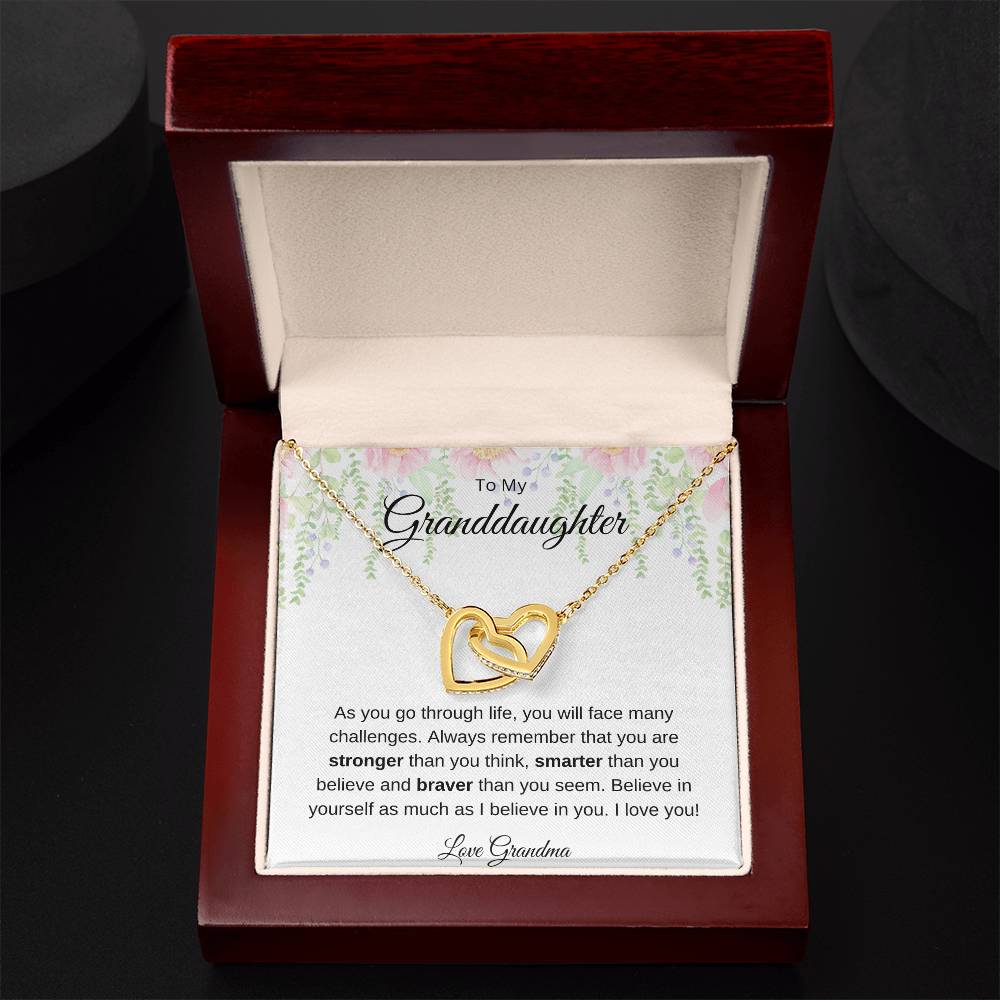 Gift for Granddaughter-Love Grandma = Double Hearts Necklace