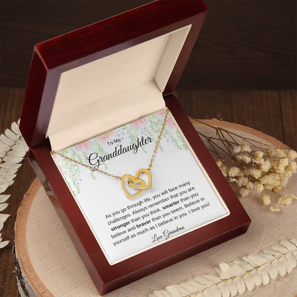 Gift for Granddaughter-Love Grandma = Double Hearts Necklace
