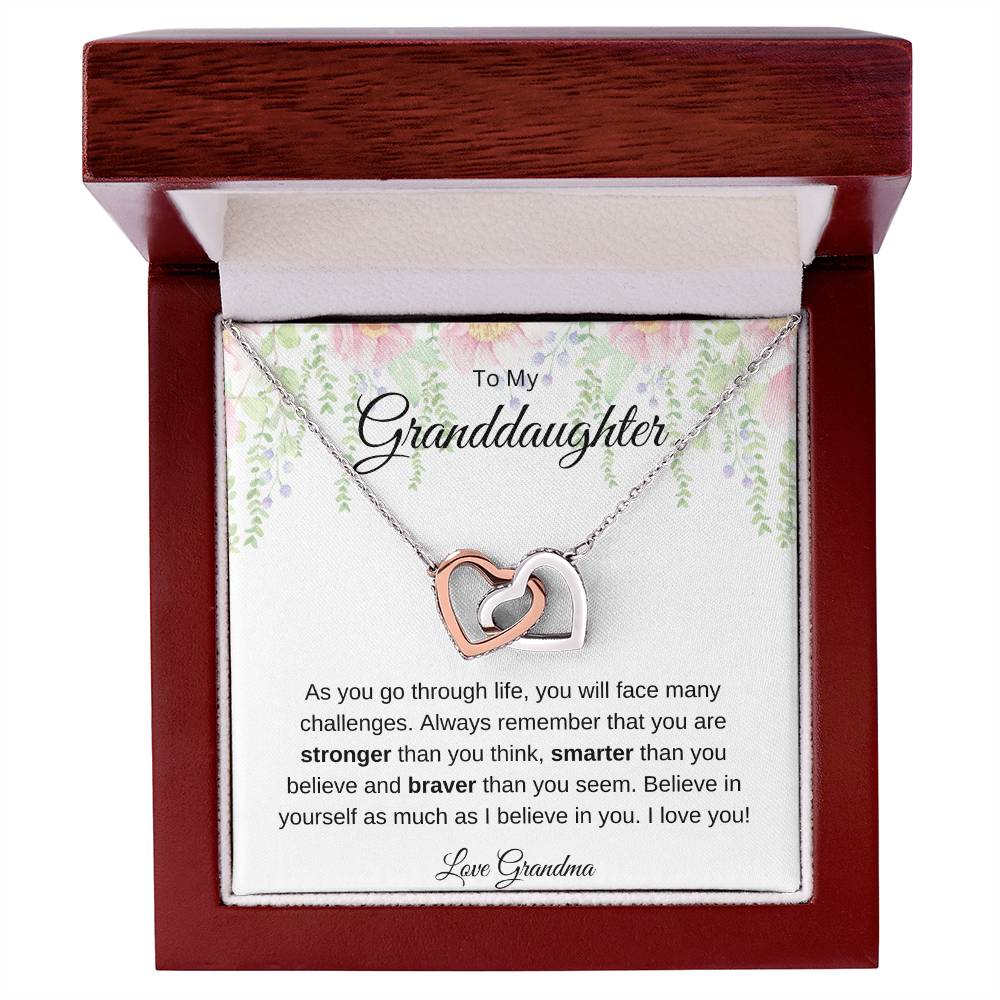 Gift for Granddaughter-Love Grandma = Double Hearts Necklace
