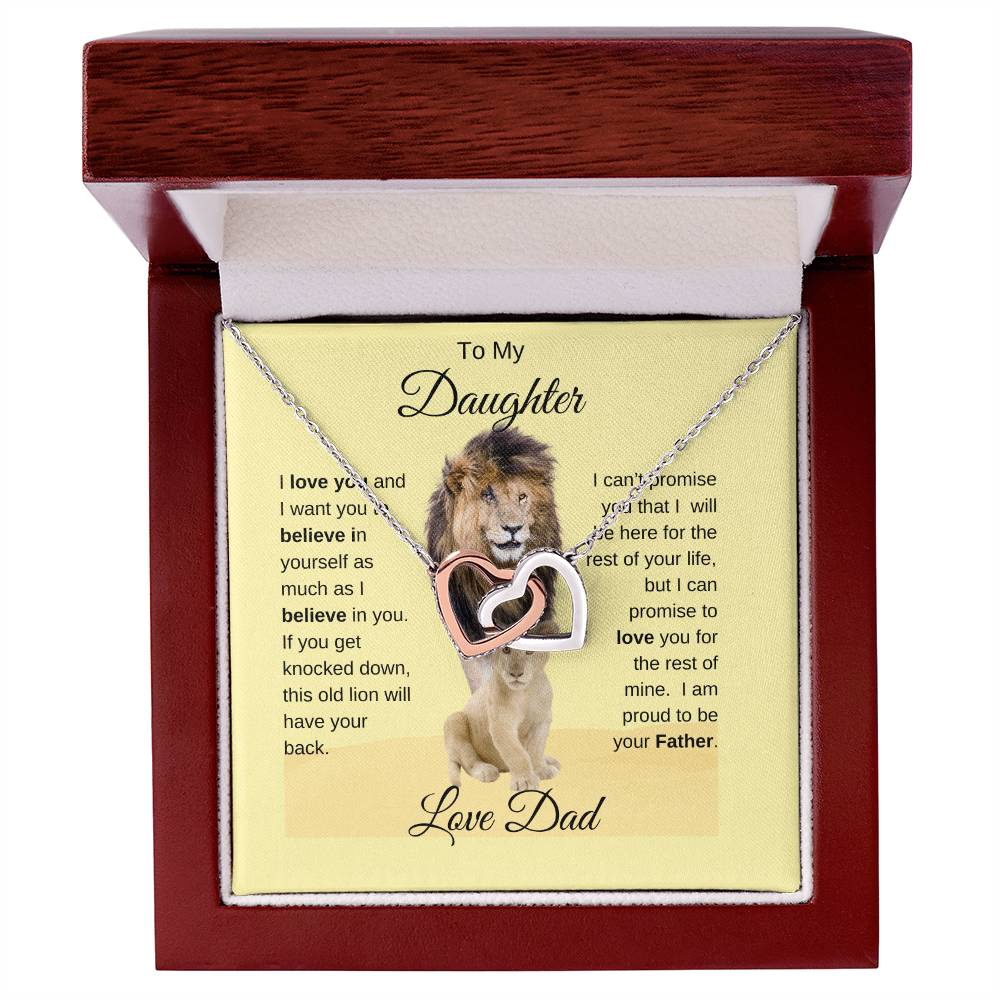 To My Daughter Necklace -Lion Card -Love Dad - Interlocking Hearts