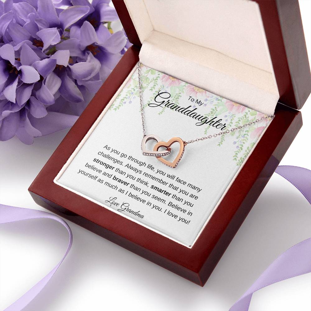 Gift for Granddaughter-Love Grandma = Double Hearts Necklace
