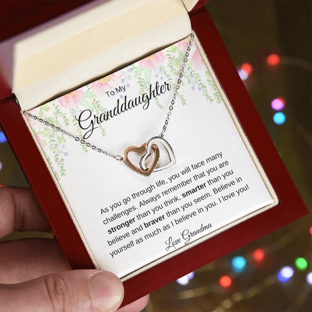 Gift for Granddaughter-Love Grandma = Double Hearts Necklace