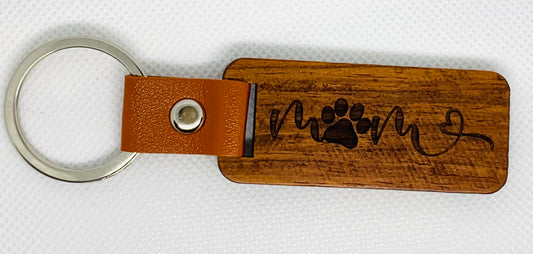 Dog Mom wooden Keychain